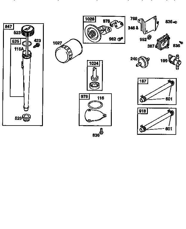 Dipstick Diagram and Parts List for 28Q700  Briggs and Stratton Engine